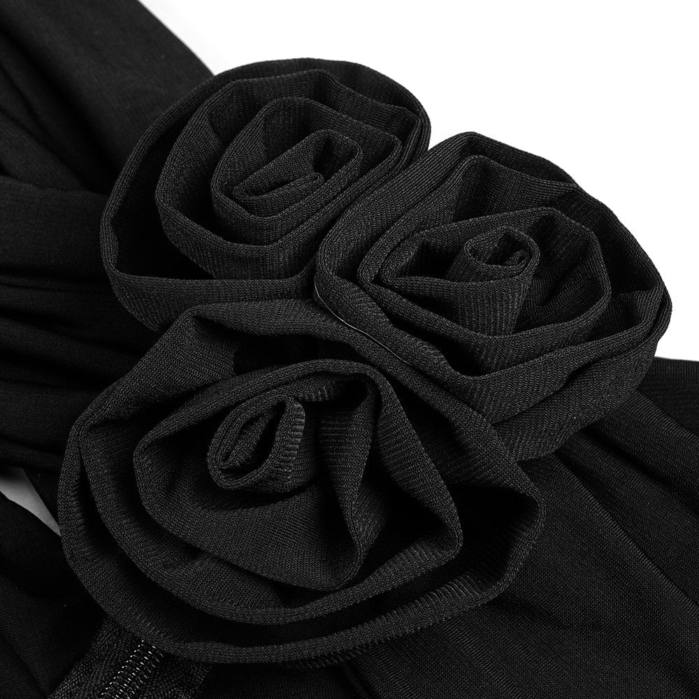 HANAE Black CUT Out TOP and FLARED PANTS with ROSE BOWS SET - Image 6
