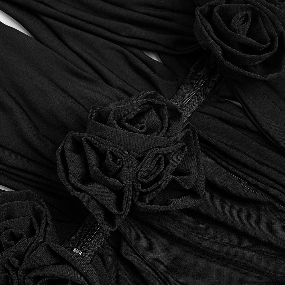 HANAE Black CUT Out TOP and FLARED PANTS with ROSE BOWS SET - Image 7