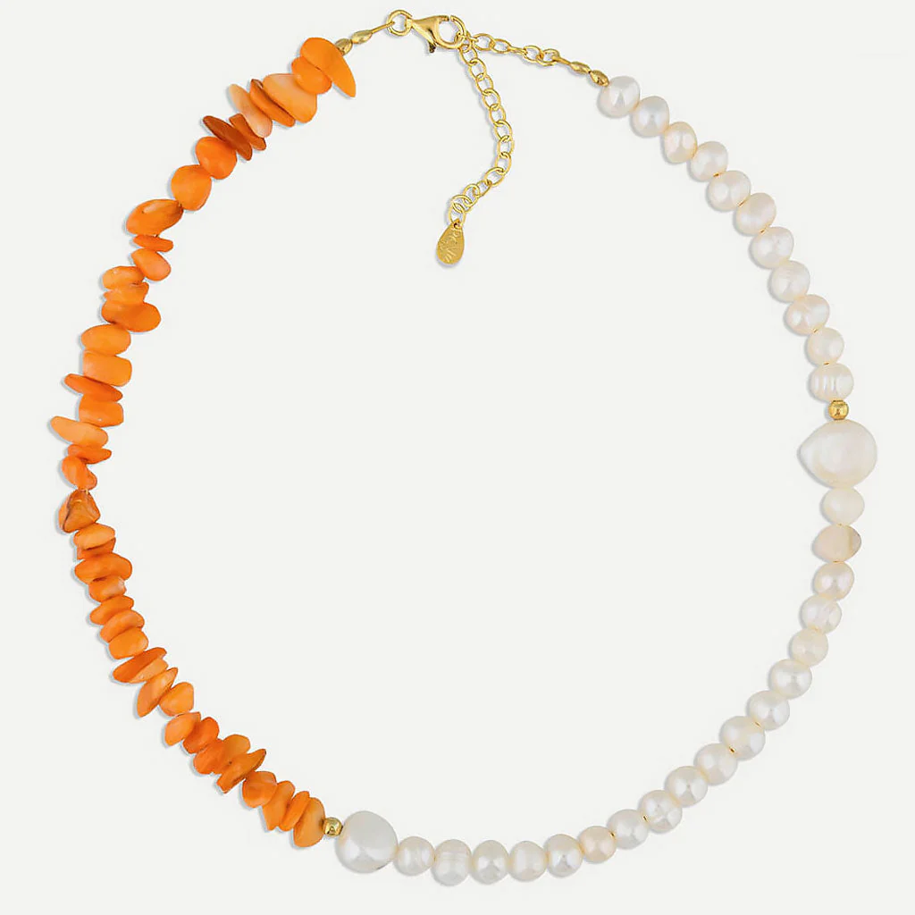 Two Tone 18K Gold Plated Natural Stone Baroque Pearl Beaded Choker NeckLace - Image 5