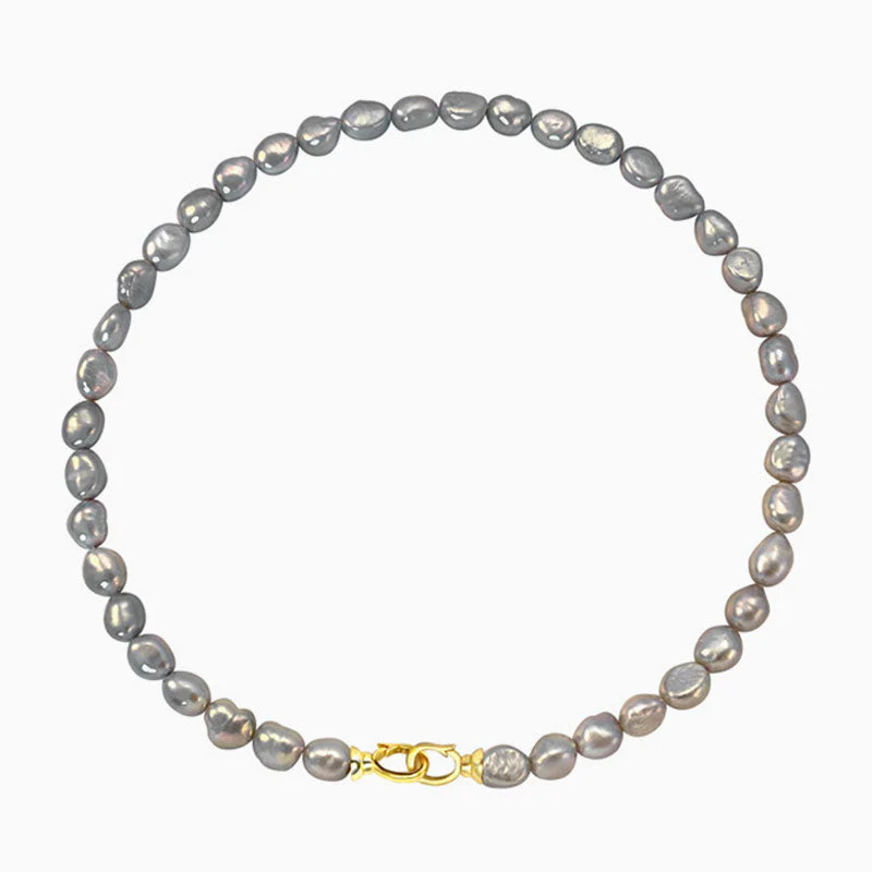 Two Tone Double Clasp Gray Baroque Freshwater Pearl Choker NeckLace - Image 2