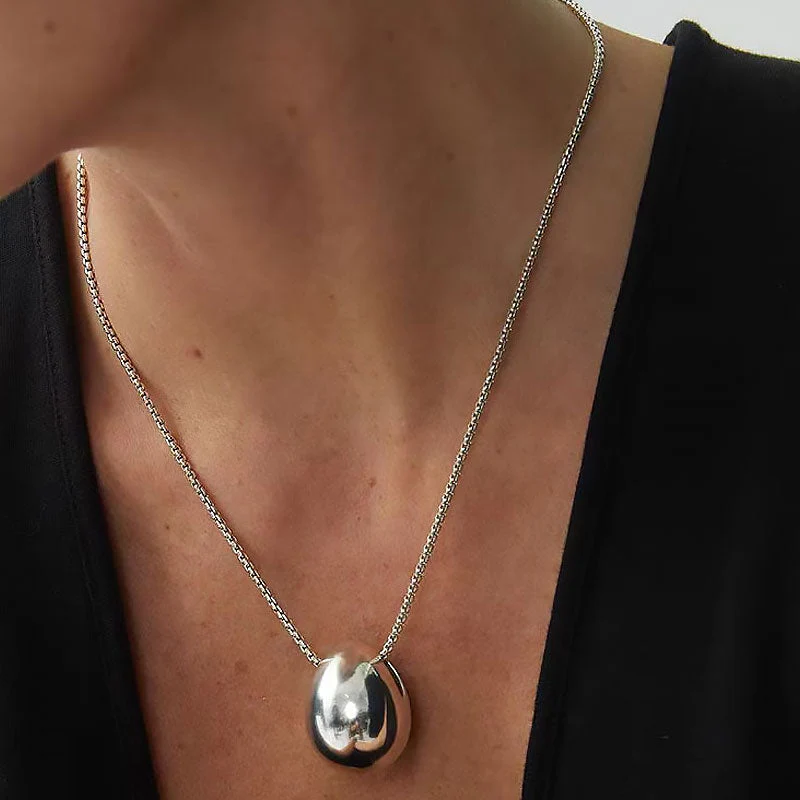 Two Tone Onyx Pebble Pendant Sterling Silver Plated Box Chain NeckLace - Image 5