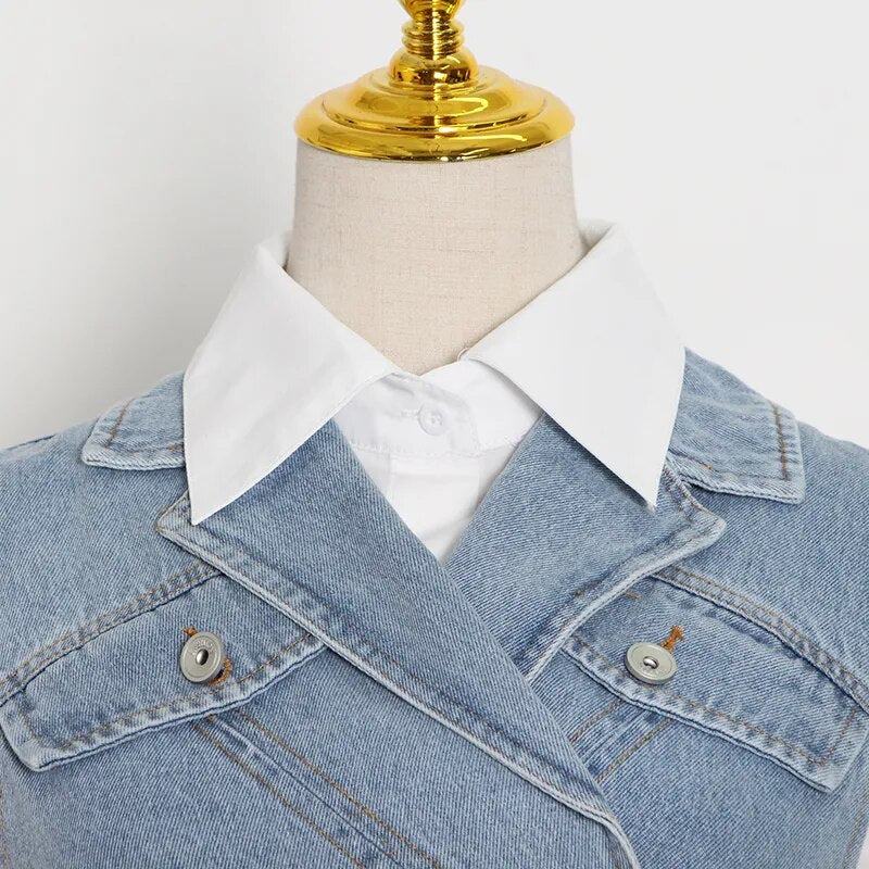 LAYVA WHITE SHIRT with PUFF SleeveS and CROSS DENIM VEST 2 PIECE SET - Image 3