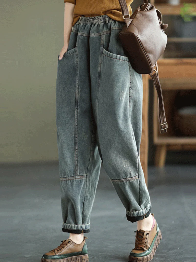 Underneath Us Women Elastic Waist Denim Pant - Image 3