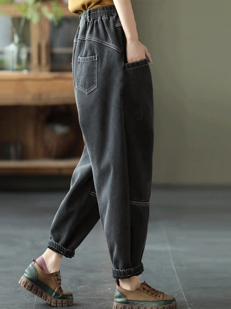 Underneath Us Women Elastic Waist Denim Pant - Image 4