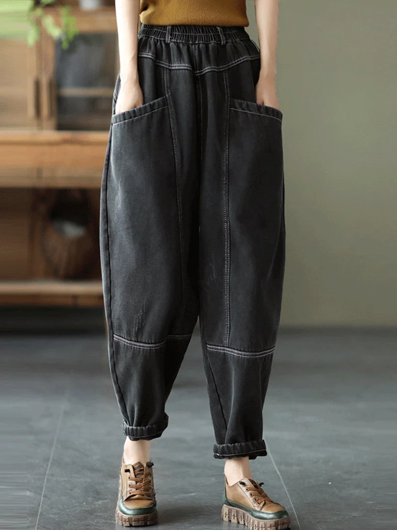 Underneath Us Women Elastic Waist Denim Pant - Image 7