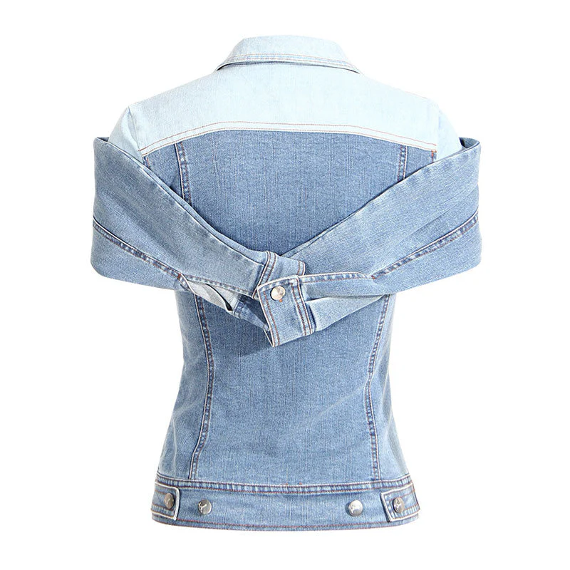 Unique Contrast Collared Button Front Deconstructed Hybrid Denim Jacket - Image 2