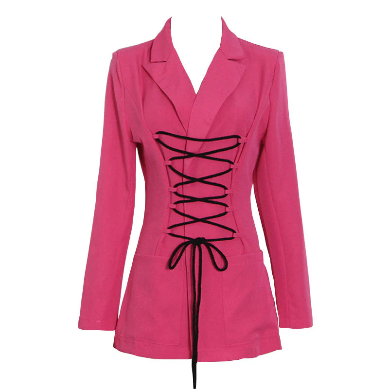 Unique Crisscross String Lapel Long Sleeve Blazer - ROSE - Image 4
