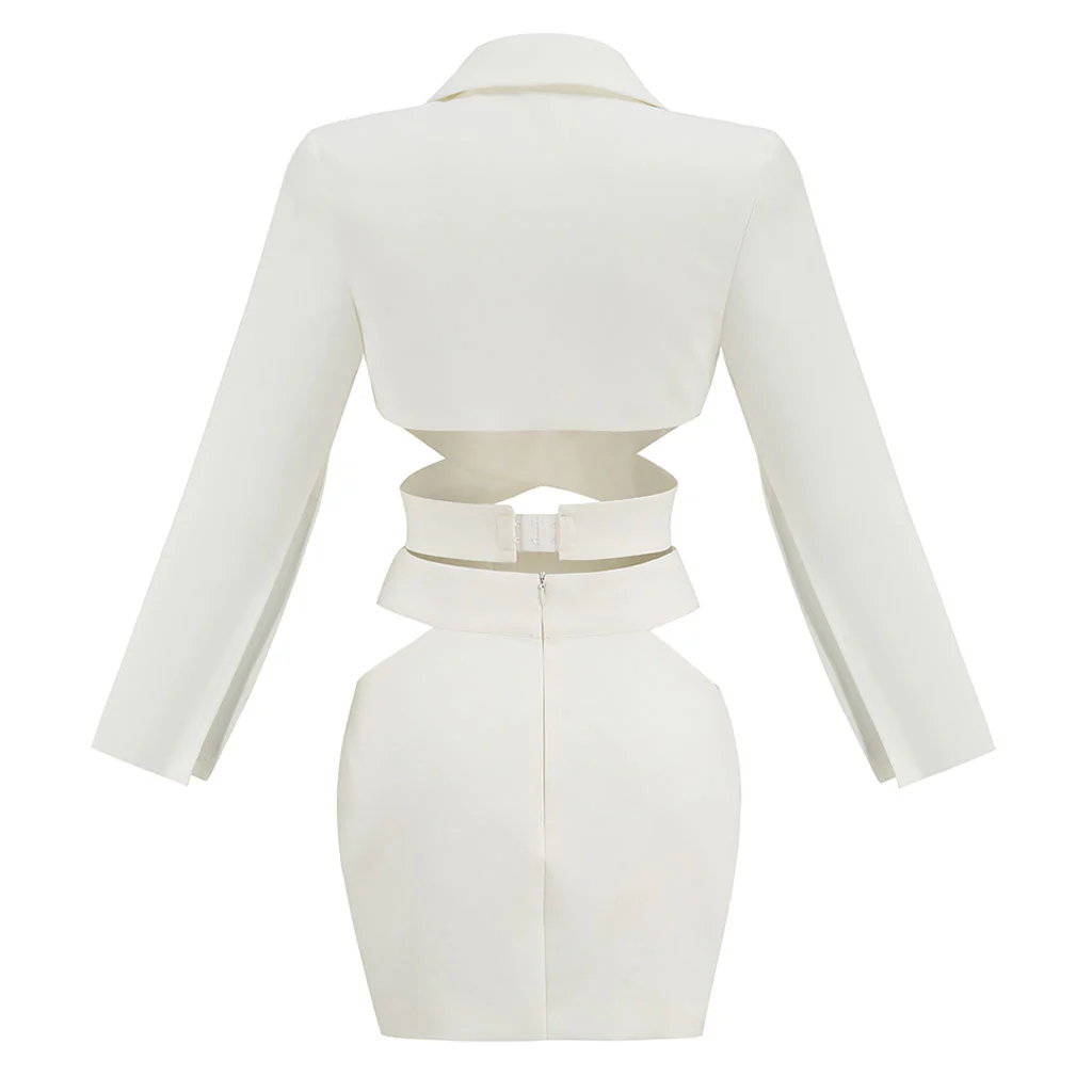 Unique CutOut Split Sleeve Wraparound Blazer Matching Set - White - Image 4
