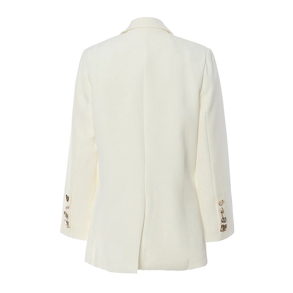 Unique Gold Tone Hardware Lapel Collar Double Breasted Blazer - Image 2