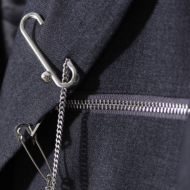 Unique Pin Detail Pearl Embellished Raw Trim Lapel Collar Single Breasted Blazer - Image 5