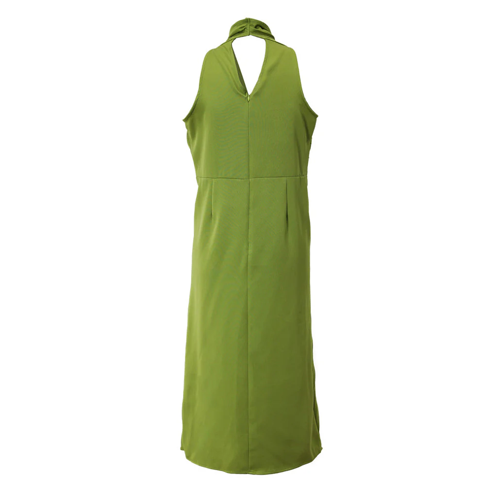 Unique Pleated Detail Solid Color Back CutOut Sleeveless Midi Dress - Image 2
