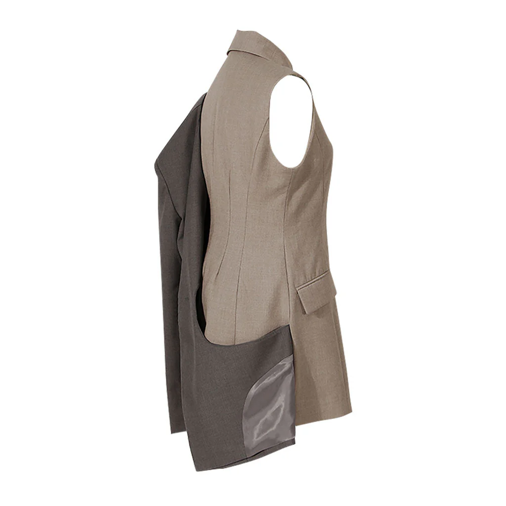 Unique Point Collar Single Breasted Side Cut Out Contrast Layered Panel Blazer - Image 3