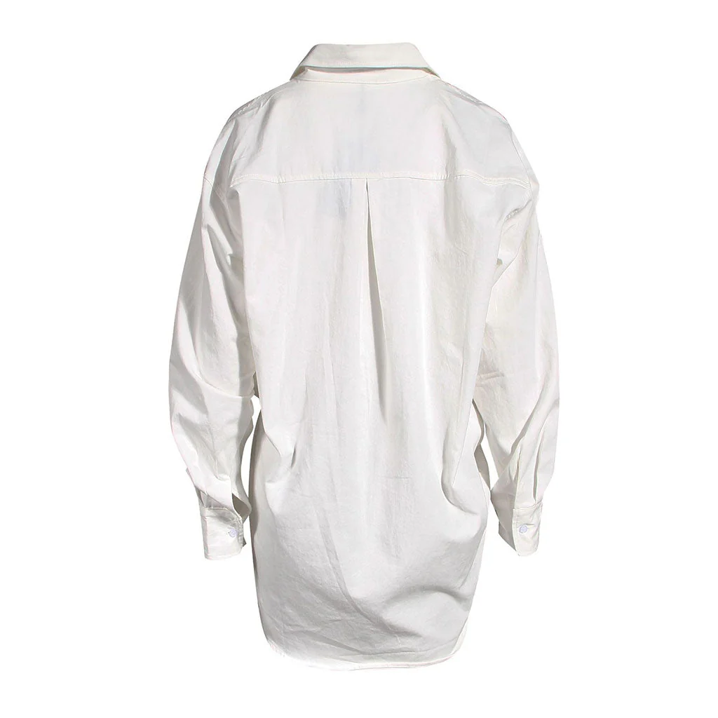 Unique Ruched Front Folded Collar Long Sleeve Layered Shirt Dress - Image 2