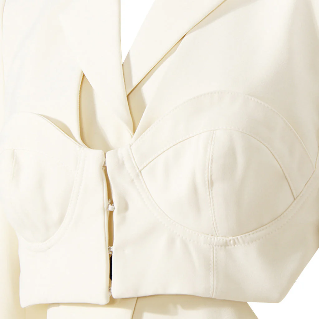 Unique Side CutOut Single Breasted Puff Sleeve Layered Bustier Tailored Blazer - Image 4