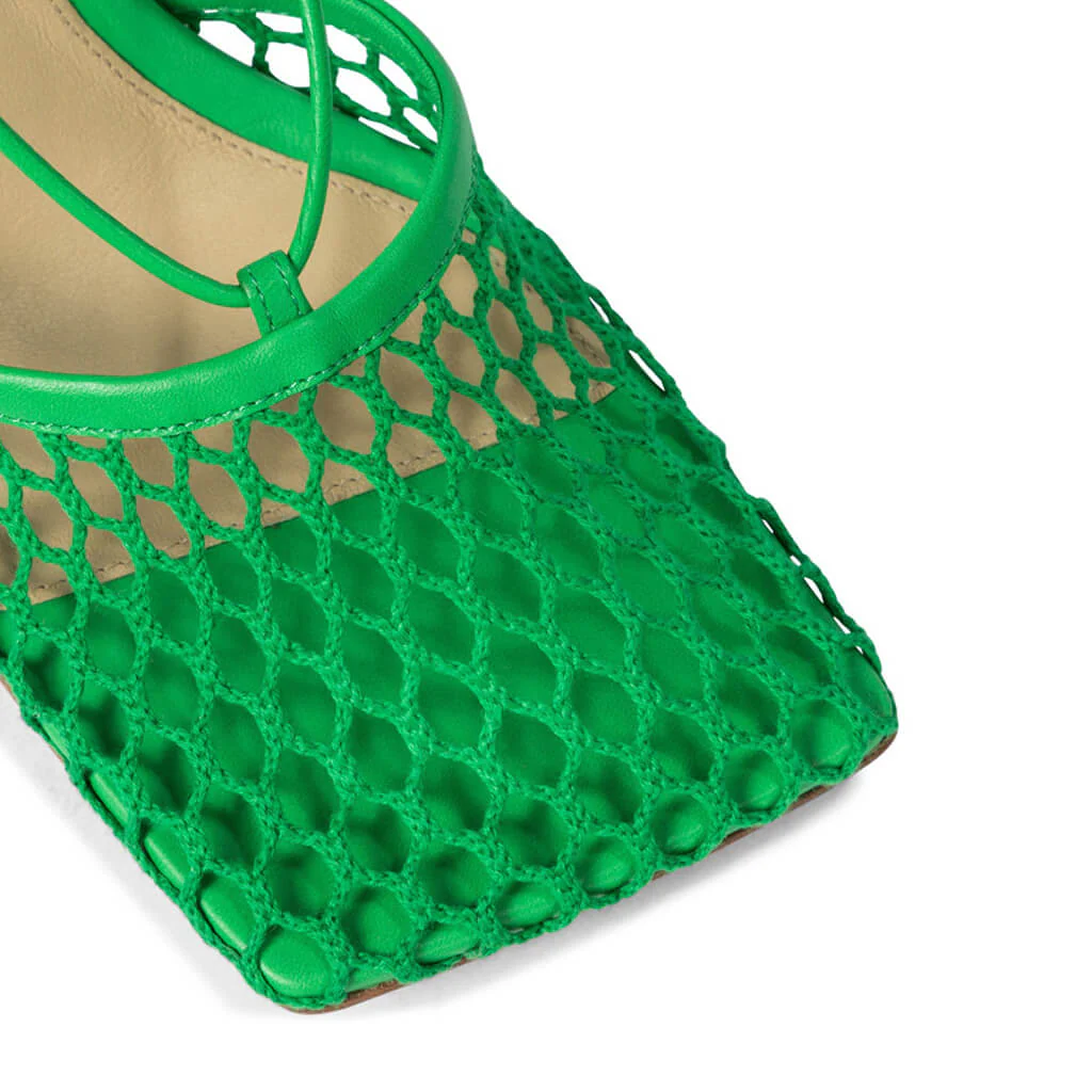 Unique Square Toe Mesh Net High Heel Pumps - Emerald Green - Image 6