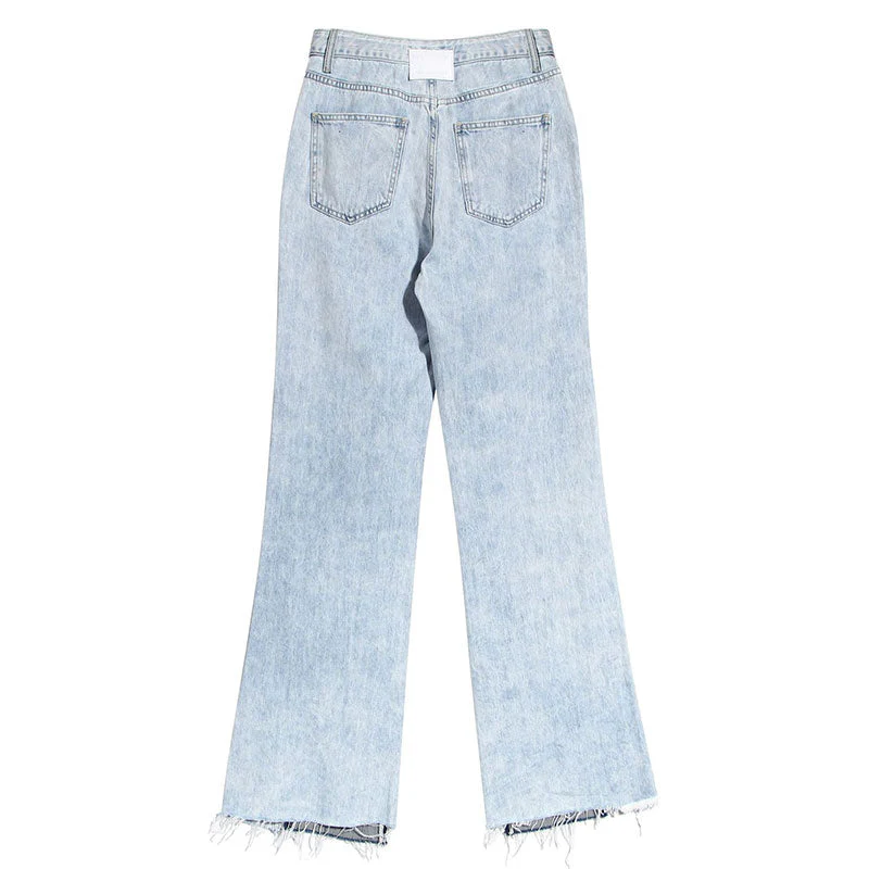Unique Two Tone Raw Hem High Waist Straight Leg Spliced Jeans - Image 2