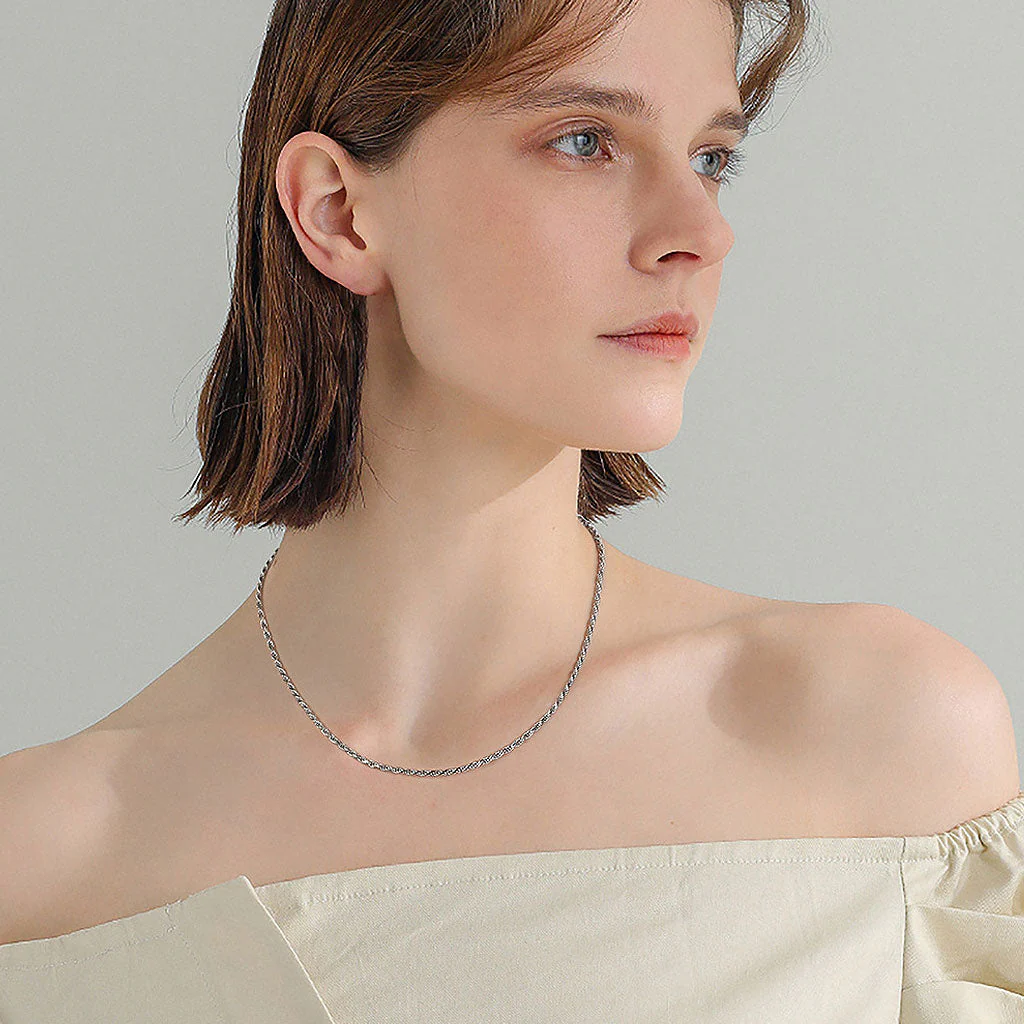 Urban Chic Pure Color Twist Rope Sterling Silver 1.2MM Chain NeckLace - Image 5