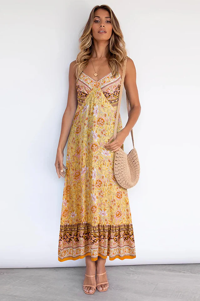 V Neck Floral Boho Dress - Image 3