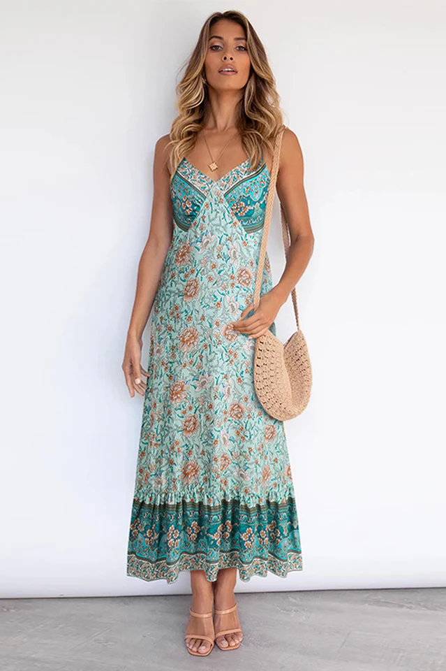 V Neck Floral Boho Dress - Image 8
