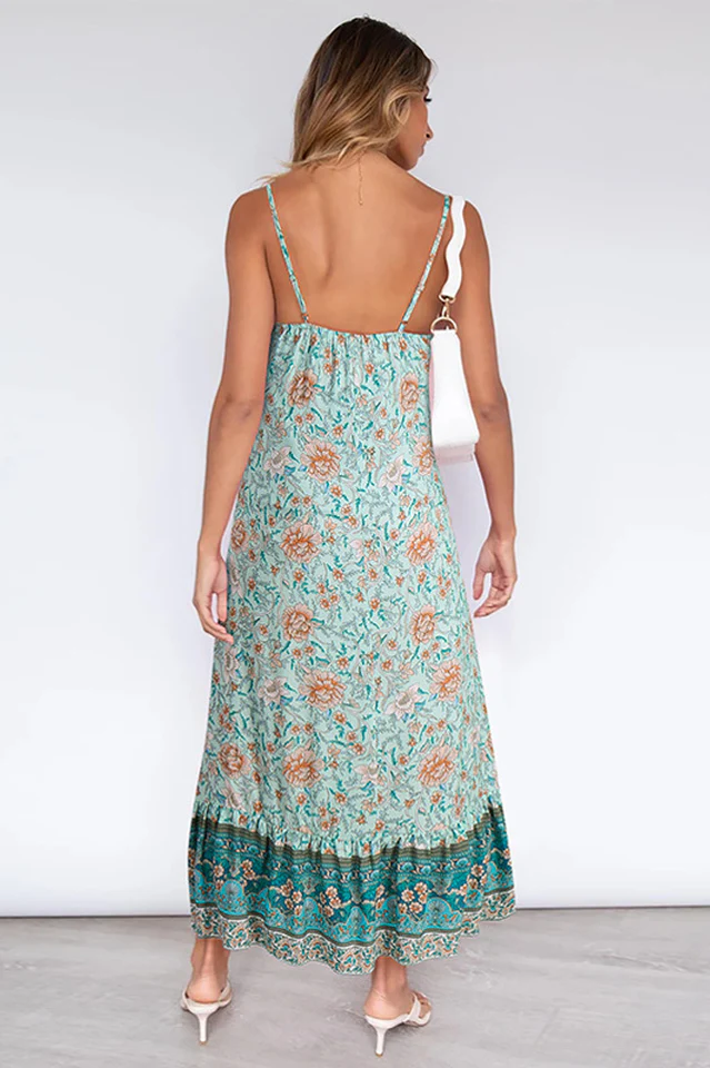 V Neck Floral Boho Dress - Image 9