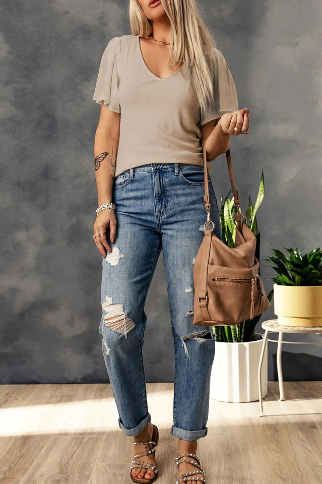 V-Neck Flutter Sleeve Top - Image 11