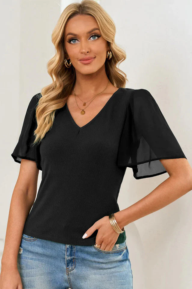 V-Neck Flutter Sleeve Top - Image 12