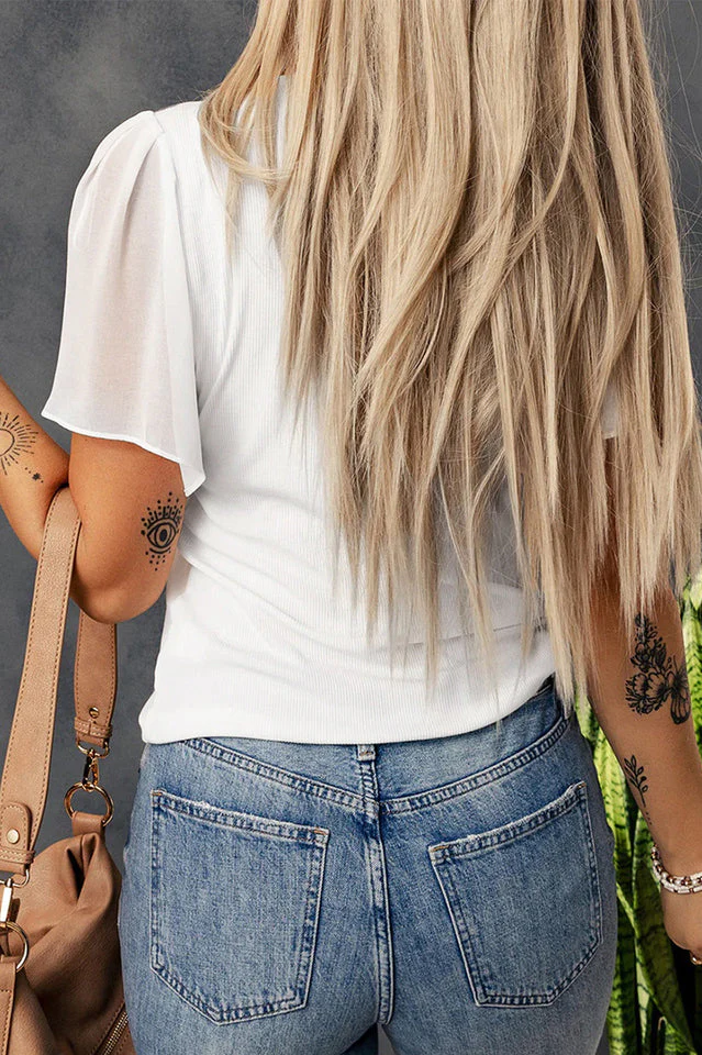 V-Neck Flutter Sleeve Top - Image 17