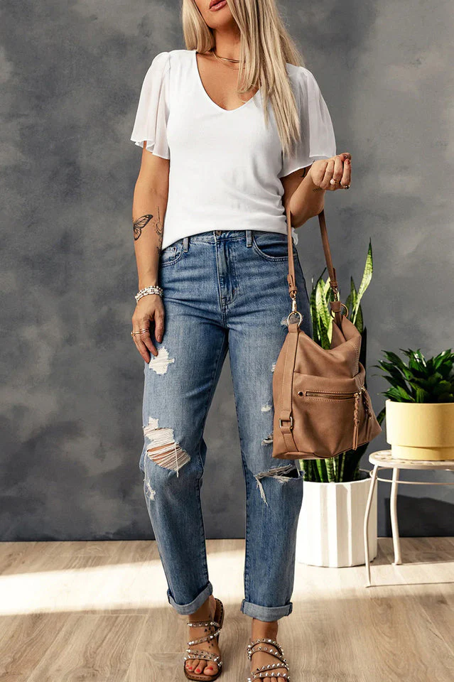V-Neck Flutter Sleeve Top - Image 18