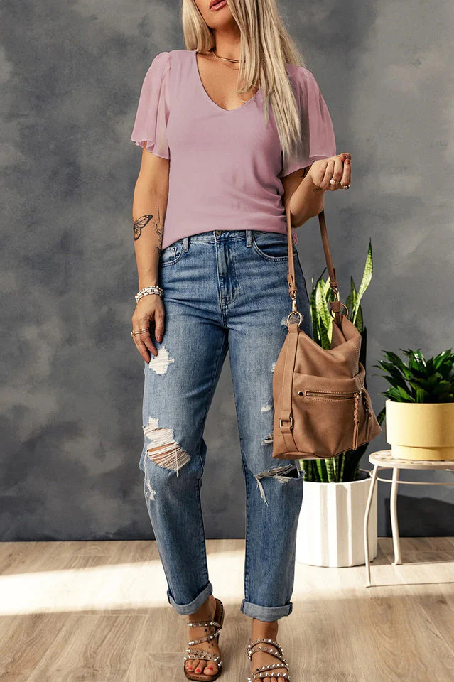 V-Neck Flutter Sleeve Top - Image 6