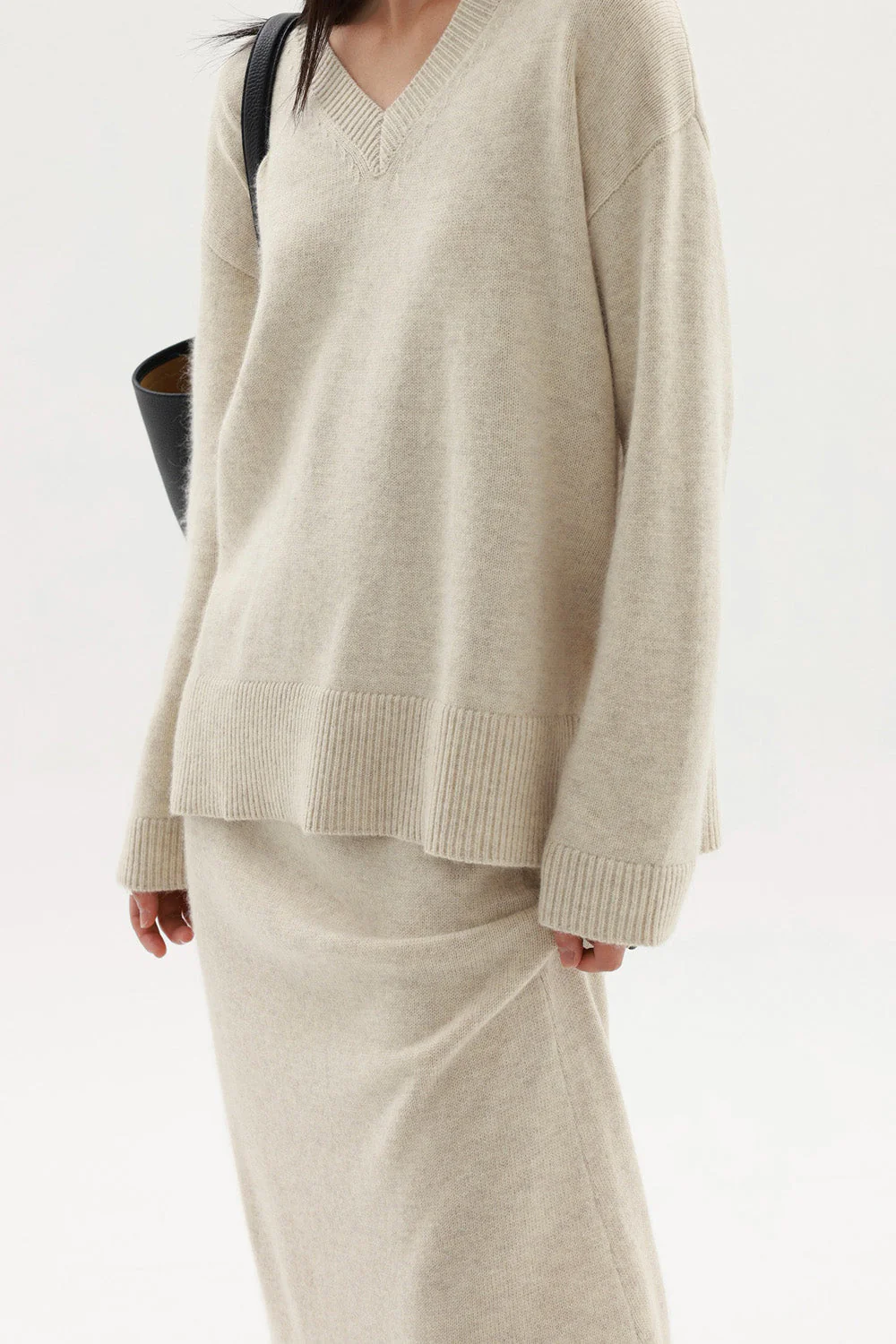 V Neck Knitted Sweater - Beige - Image 2