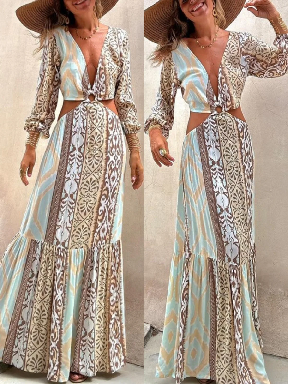 V-Neck Open Waist Tie Dress - Image 6
