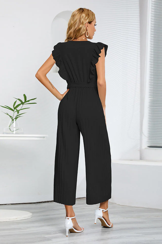 V-Neck Pleats Belted Jumpsuit - Image 12