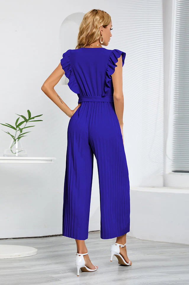 V-Neck Pleats Belted Jumpsuit - Image 18