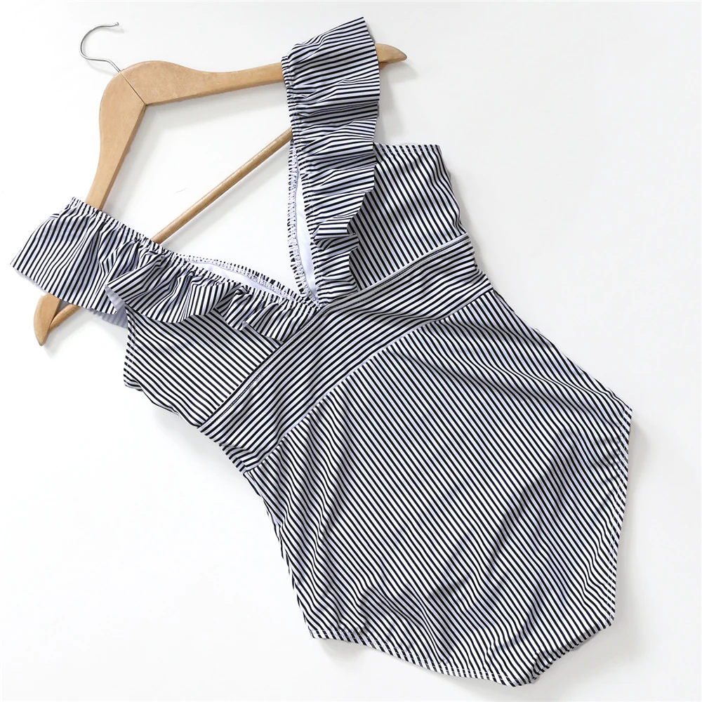 V Neck Ruffled Padded High Waist Monokini - Image 23