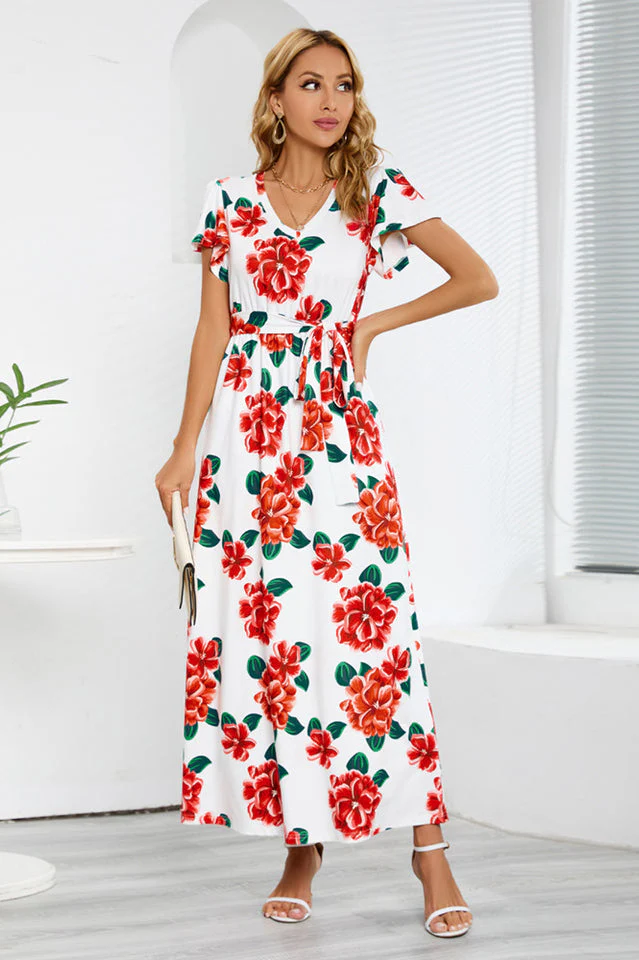 V-Neck Vacation A-line Midi Dress - Image 5