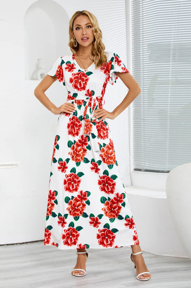 V-Neck Vacation A-line Midi Dress - Image 6