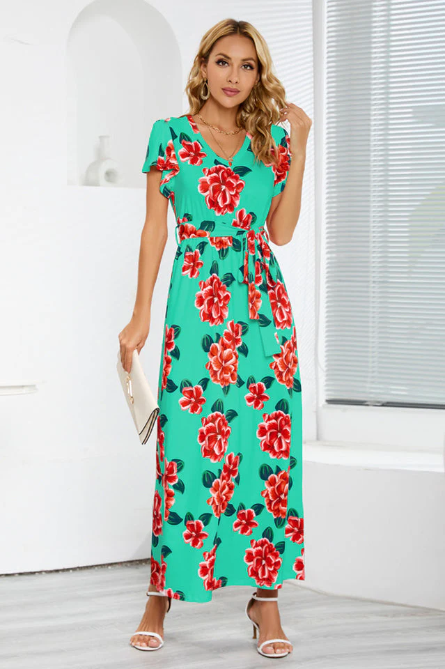 V-Neck Vacation A-line Midi Dress - Image 9