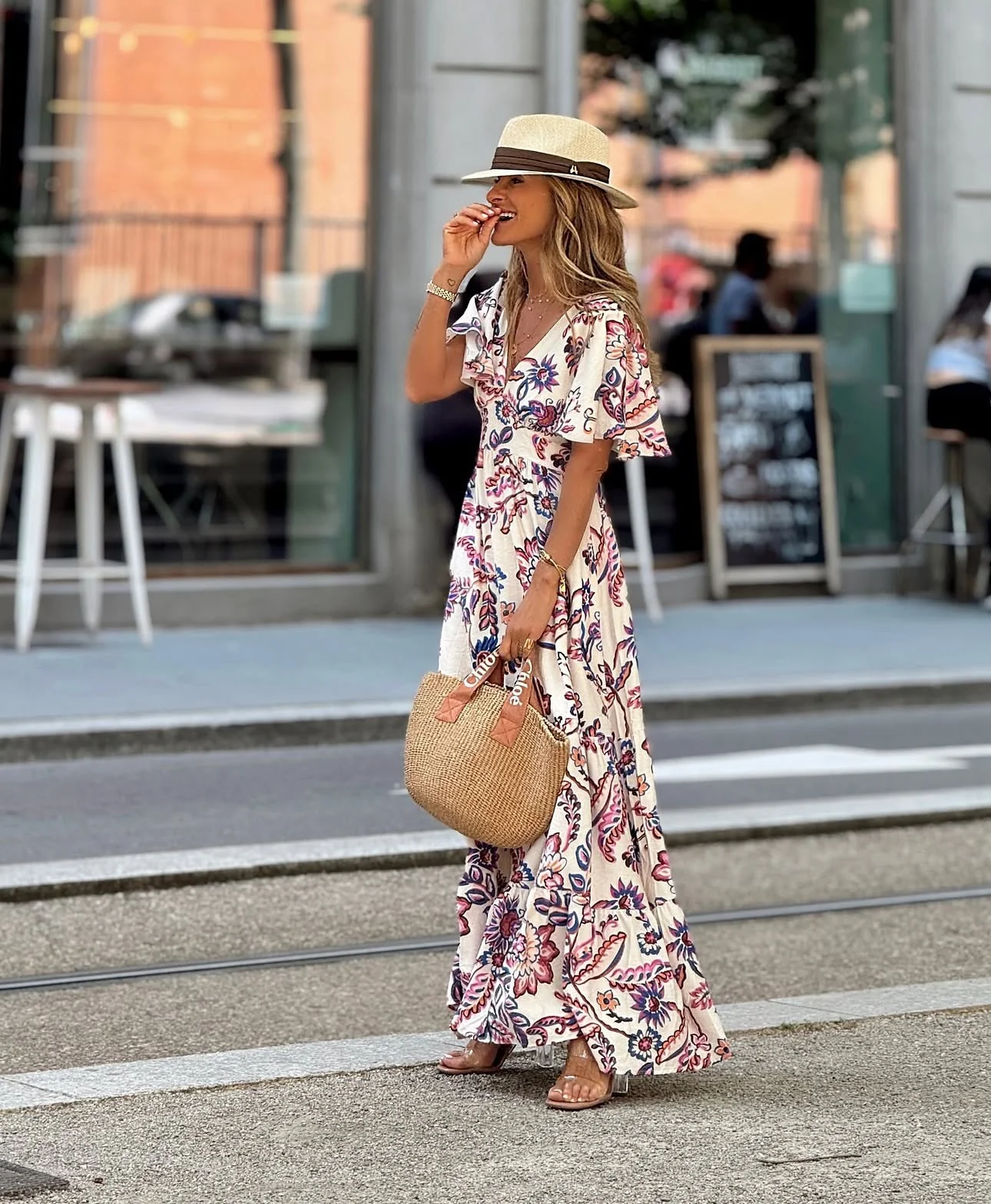 V-neck Waist Printed Ruffled Midi Dress - Image 3