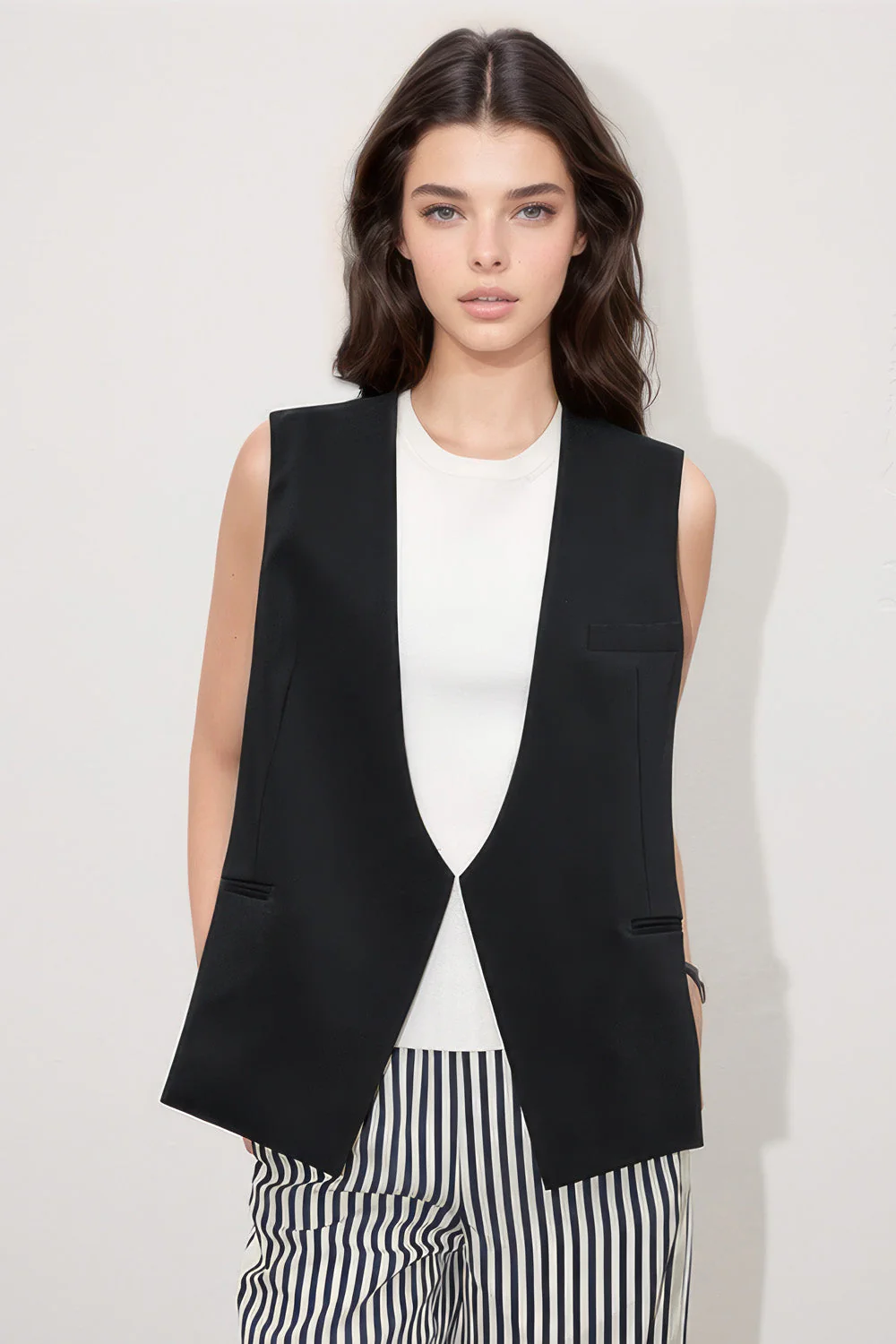 V-Neck Waistcoat - Black - Image 2