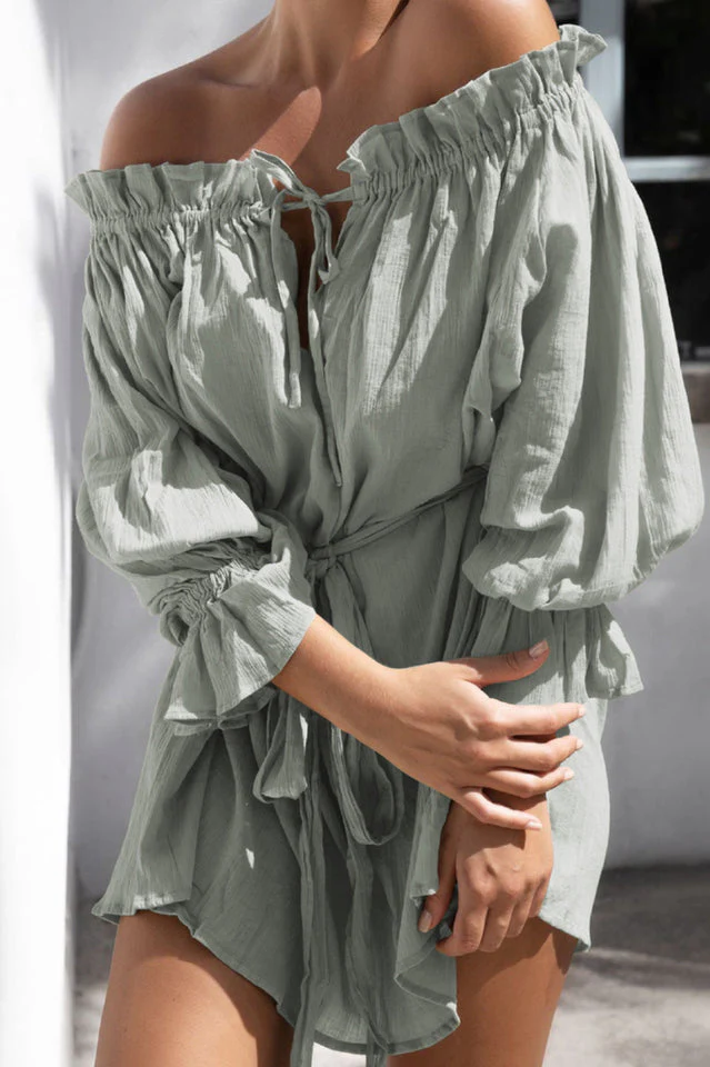 Vacay Off Shoulder Boho Mini Dress - Image 19