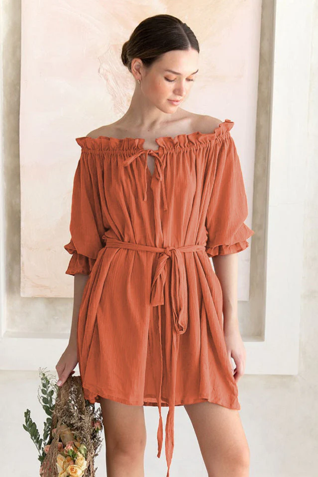 Vacay Off Shoulder Boho Mini Dress - Image 4