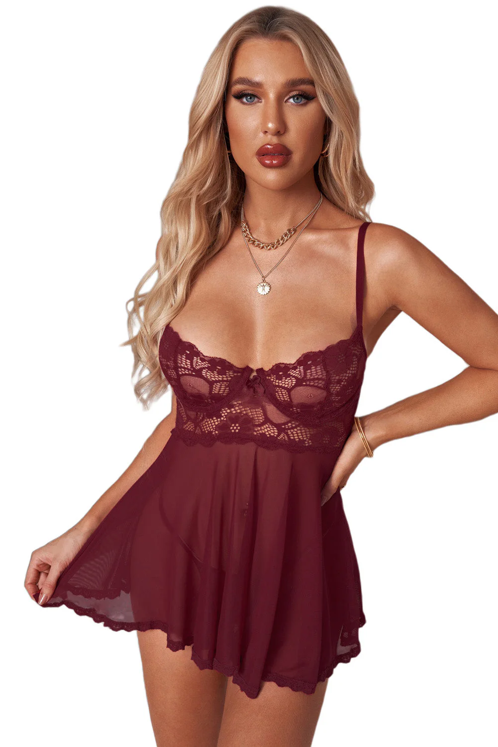 Valentines Lace Bra Tulle Splicing Babydoll - Image 34