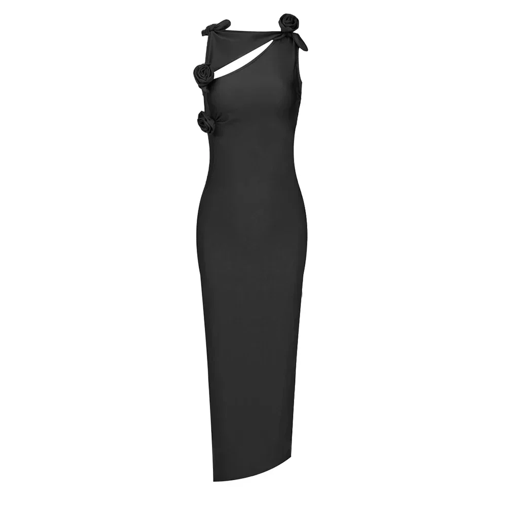 MAXI Dress with SIDE SLIT and FLowER BOWS - Image 12