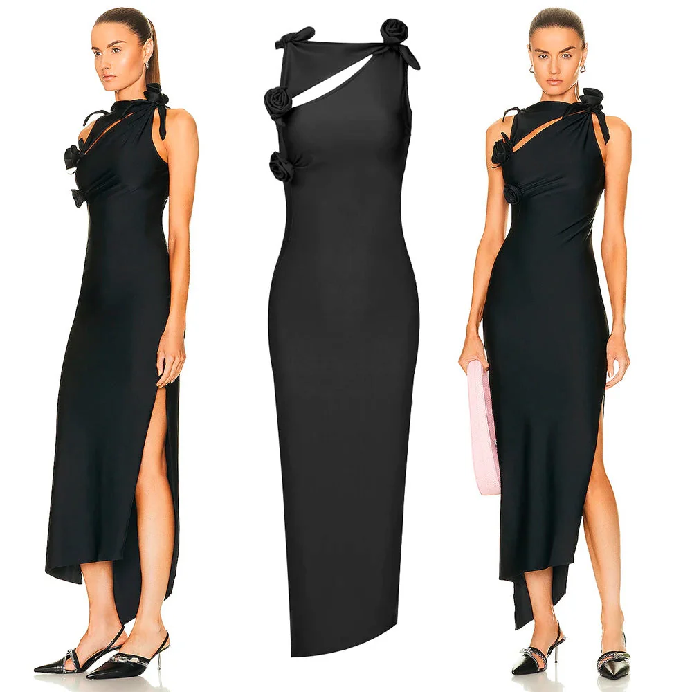 MAXI Dress with SIDE SLIT and FLowER BOWS - Image 7