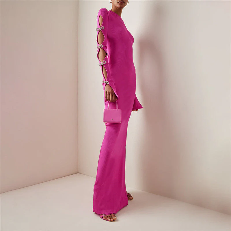 ROILYN PINK Hollow Out Dress with Crystal BOWS - Image 3