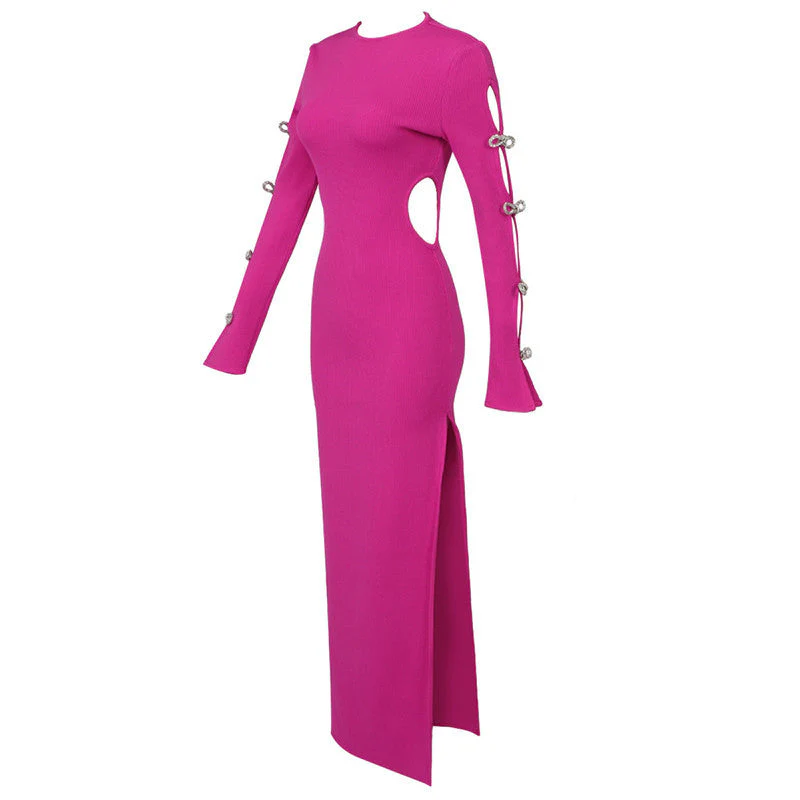 ROILYN PINK Hollow Out Dress with Crystal BOWS - Image 5