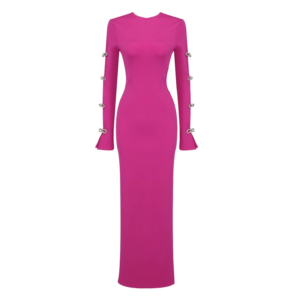 ROILYN PINK Hollow Out Dress with Crystal BOWS - Image 6