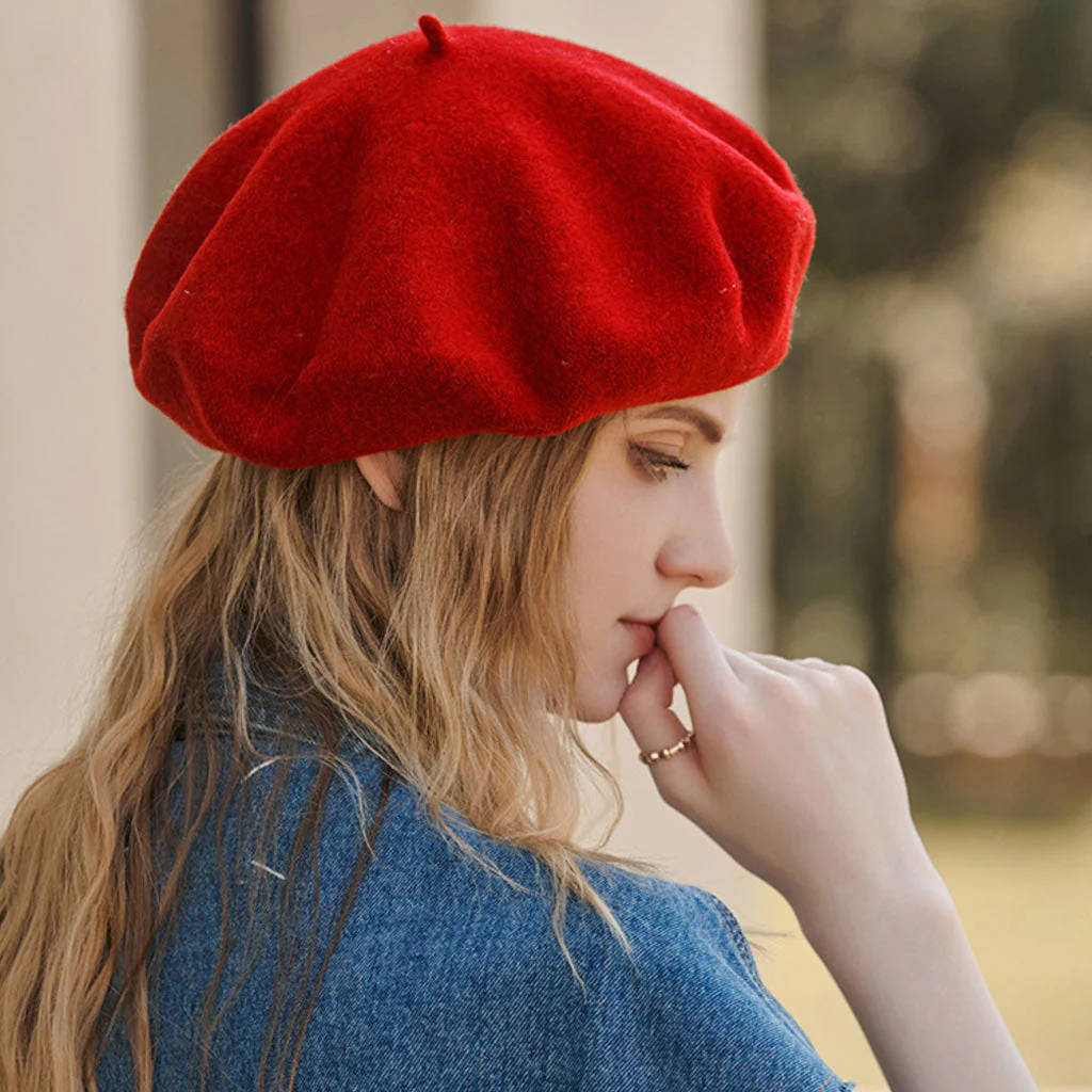 Versatile Metallic Accent Solid Color Wool Blend Classic Beret - Image 10