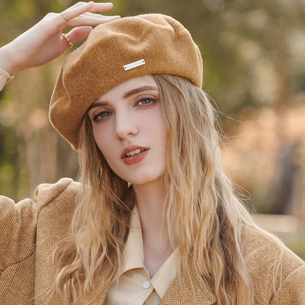 Versatile Metallic Accent Solid Color Wool Blend Classic Beret - Image 4