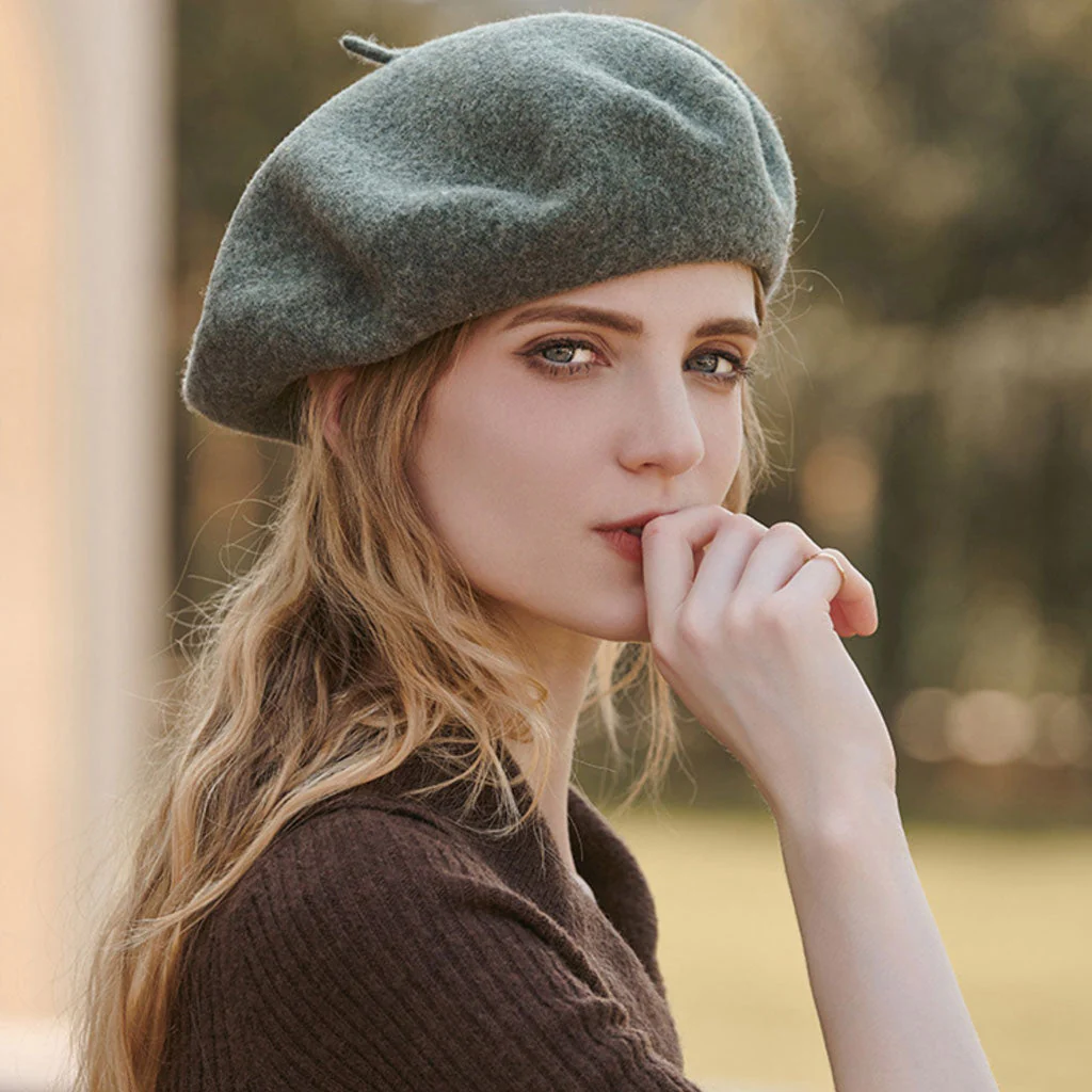 Versatile Metallic Accent Solid Color Wool Blend Classic Beret - Image 6